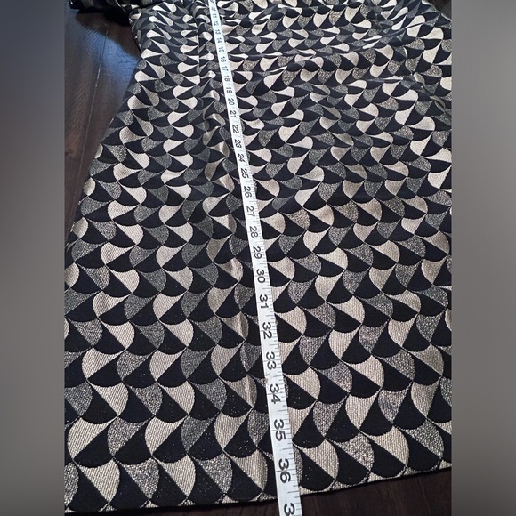 Ann Taylor Classic Geo Jacquard Flare Dress Black/Gold  Size 14 - Picture 9 of 15